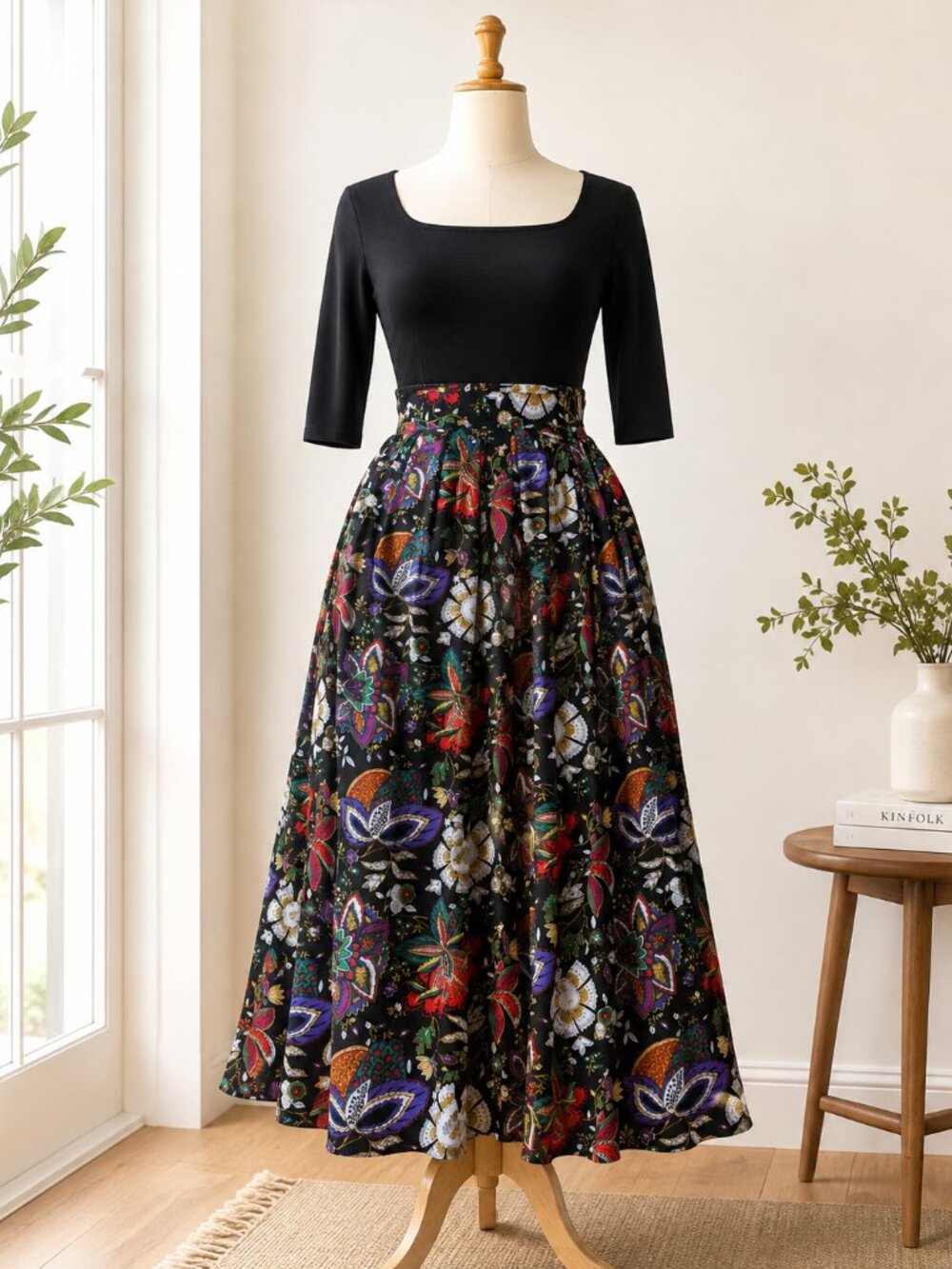 Vintage Floral Midi Skirt